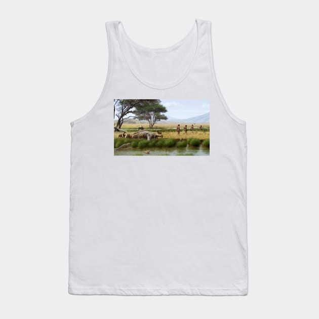 Homo ergaster hunters, illustration (C026/1483) Tank Top by SciencePhoto